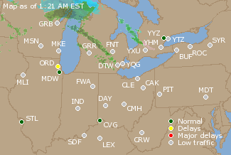 Great Lakes U.S. Airport Delays Map