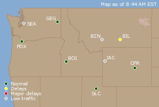 Northwest U.S. Airport Delays Map