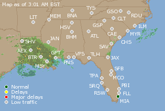 Southeast U.S. Airport Delays Map