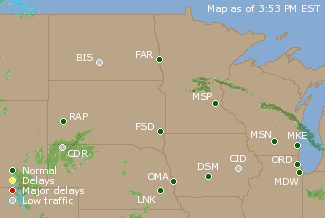 Northern U.S. Airport Delays Map