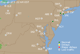 Mid-Atlantic U.S. Airport Delays Map