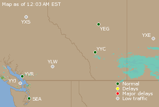 Western Canada Airport Delays Map