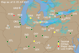 Great Lakes U.S. Airport Delays Map