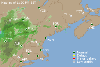 Eastern Canada Airport Delays Map