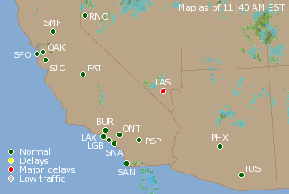 Southwest U.S. Airport Delays Map