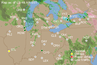 Great Lakes U.S. Airport Delays Map