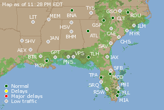 Southeast U.S. Airport Delays Map