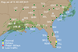 Southeast U.S. Airport Delays Map