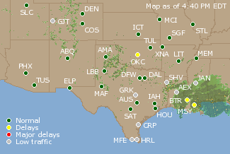 Southern-Central U.S. Airport Delays Map