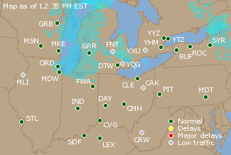 Great Lakes U.S. Airport Delays Map