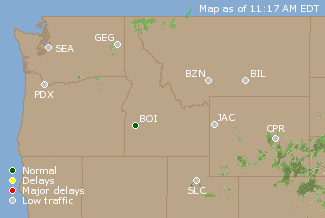 Northwest U.S. Airport Delays Map