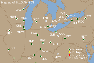 Great Lakes U.S. Airport Delays Map