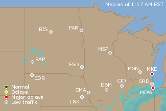 Northern U.S. Airport Delays Map