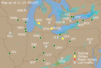 Great Lakes U.S. Airport Delays Map