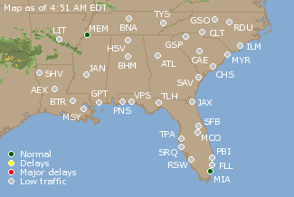 Southeast U.S. Airport Delays Map