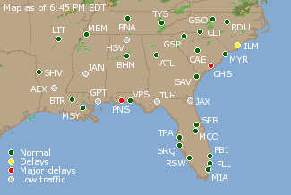 Southeast U.S. Airport Delays Map