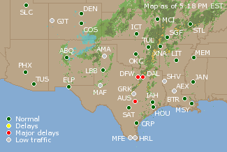 Southern-Central U.S. Airport Delays Map