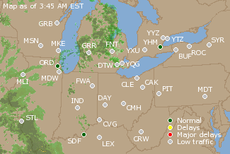 Great Lakes U.S. Airport Delays Map