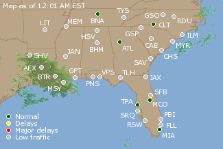 Southeast U.S. Airport Delays Map