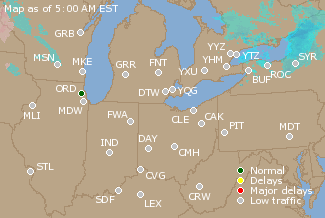 Great Lakes U.S. Airport Delays Map