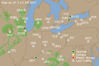 Great Lakes U.S. Airport Delays Map