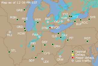 Great Lakes U.S. Airport Delays Map