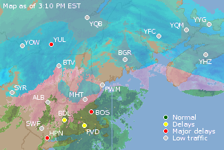 Eastern Canada Airport Delays Map