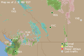 Western Canada Airport Delays Map