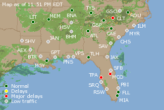 Southeast U.S. Airport Delays Map