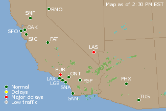 Southwest U.S. Airport Delays Map