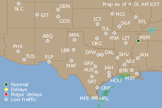 Southern-Central U.S. Airport Delays Map