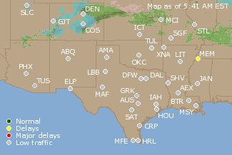 Southern-Central U.S. Airport Delays Map