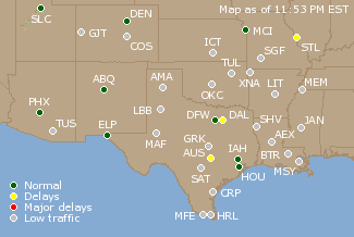 Southern-Central U.S. Airport Delays Map