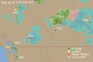 Western Canada Airport Delays Map