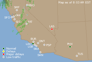 Southwest U.S. Airport Delays Map