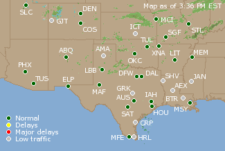 Southern-Central U.S. Airport Delays Map