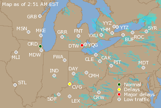 Great Lakes U.S. Airport Delays Map