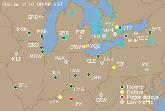 Great Lakes U.S. Airport Delays Map