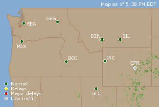 Northwest U.S. Airport Delays Map