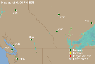 Western Canada Airport Delays Map