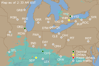 Great Lakes U.S. Airport Delays Map