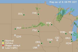 Northern U.S. Airport Delays Map