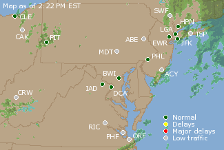 Mid-Atlantic U.S. Airport Delays Map