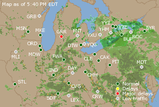 Great Lakes U.S. Airport Delays Map