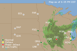 Northern U.S. Airport Delays Map