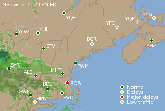 Eastern Canada Airport Delays Map