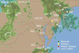 Mid-Atlantic U.S. Airport Delays Map