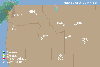 Northwest U.S. Airport Delays Map