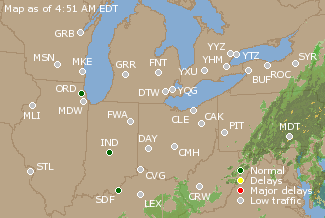 Great Lakes U.S. Airport Delays Map