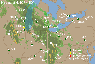 Great Lakes U.S. Airport Delays Map